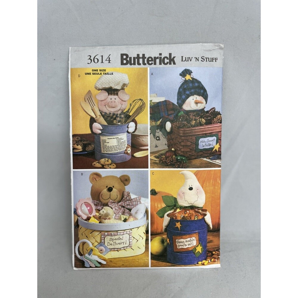 Butterick 3614 Luv N Stuff Holiday Containers Pig Bear Snowman Sewing Pattern